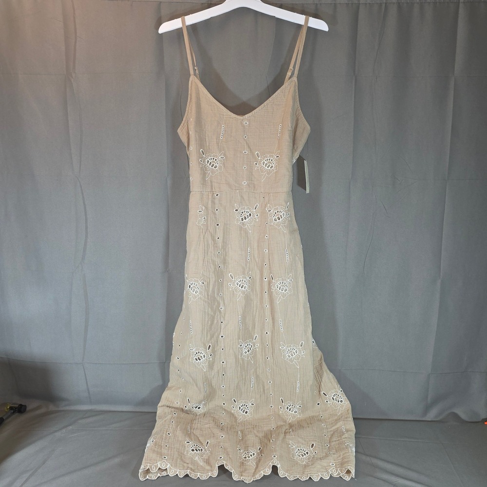 Universal Thread Tan Eyelet Floral Cotton Midi Dress L PID-YP4208 NWT